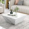 Odikalo Couchtisch Trommel Teetisch Kaffeetisch Trapezförmig Marmor Furnier Weiß 70*70*37 Bild 3