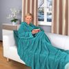 Wohndecke flauschige, tragbare Kuscheldecke mit Ärmeln und Fußtasche, Gräfenstayn, warme Ärmeldecke - TV Decke zum Anziehen - 180x150cm türkis Bild 2