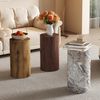 HAUSS SPOLE Couchtisch Rund Marmoroptik,Beistelltisch Teetisch Wasserabweisend MDF Grau (Wohnzimmertisch im minimalistischen Design), Sofatisch 30 x 30 x 55 mit abgerundete Kanten Bild 3