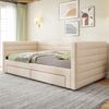 Merax Einzelbett Polsterbett 90 x 190cm/180 x 190cm Schlafsofa mit Ausziehbett, Tagesbett Daybett mit 2 Schubladen, Sofabett mit Lattenrost, Veloursstoff, beige Bild 3