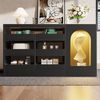 Sideboard 120 x 40 x 75 cm mit farbiger Glasoberseite, 6 Schubladen, bogenförmige Schranktür mit Hohlgitter, LED-Dekorlicht Bild 2