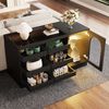 Sideboard 120x40x75 cm mit farbiger Glasoberseite, 6 Schubladen, bogenförmige Schranktür mit Hohlgitter, LED-Dekorlicht Bild 3