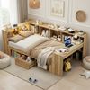 Merax Kinderbett, 90x200cm Daybett, Einzelbett, Tagesbett, Stauraumbett mit LED-Beleuchtung, USB Ladeanschlüsse und Schreibtisch, mit Regale & Schubladen, Naturfarbe Bild 2