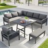 Merax Gartenlounge-Set für 8 Personen in L-Form, Handgeflochtene Gartensofa-Garnitur, (6-tlg), Gartenmöbel mit 3 Sofas, Sessel & Hocker, Tisch mit Glas in Holzoptik Bild 2