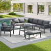Merax Gartenlounge-Set für 8 Personen in L-Form, Handgeflochtene Gartensofa-Garnitur, (6-tlg), Gartenmöbel mit 3 Sofas, Sessel & Hocker, Tisch mit Glas in Holzoptik Bild 3
