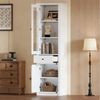 Merax Glasvitrine mit LED, Vitrine schmal Hochschrank (Wohnzimmerschrank, Bücherregal, Aufbewahrungsschrank, 1-St, 40 x 55 x 200 cm) Standvitrine mit 3 Glasböden, 1 Glastüren, 1 Holztür und Schublade Bild 3