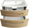 FACKELMANN B.STYLE Badmöbel Set 4-teilig 83 cm breit, Braun, Waschbecken Gussmarmor Weiß + LED-Spiegelschrank + Hochschrank Türanschlag rechts Bild 2