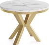 WFL GROUP Esstisch Clara Gold im Loft-Stil rund ausziehbar mit goldenen Metallbeinen (MADE IN EU, erhältlich in zwei Größen – 100/120 cm, ausziehbar auf 180/200 cm), platzsparender Industrial Tisch in Holzoptik für Wohnzimmer oder Küche Bild 2