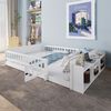 Bett 140x190 cm mit Stauraum – Kiefernholz, weiß, offene Regale Bild 1
