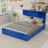Flieks Polsterbett 160x200cm, Doppelbett mit weicher Kopfteil und hydraulischem Stauraum, Samt, Blau Bild 2