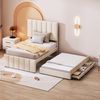 Polsterbett 90 x 200 cm mit Rollbett und Stauraumschubladen, hautfreundliche Leinenpolsterung, flaches Einzelbett, Kinderbett, Jugendbett, Gästebett (Beige) Bild 3