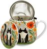 DUO ART GALLERY Fassbecher 430 ml CAT'S WORLD – MEADOW mit Teesieb, New Bone China Porzellan Bild 3