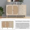 Sideboard mit PE-Rattan & 3 Schubladen, 120 x 40 x 82,5 cm, Cremeweiß Bild 5