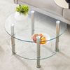 Couchtisch Glas 2-stufig, Ø70/60cm, Metallgestell Silber, gehärtetes Glas, modern, quiet luxury, einfach zu reinigen, stabil Bild 2