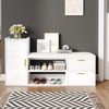 Schuhschrank Weiß Hochglanz 128 cm mit Sitzbank, Schubladen, Schrank & 2-stöckigem Schuhregal Flur Sideboard Bild 2