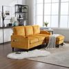 Sofa mit Hocker und Stauraum Chenille-Sofa mit Getränkehalter, Seitentaschen und stabilem Metall-Holz-Rahmen,Gelb Bild 4