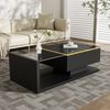100 cm langer Couchtisch, Hochglanz-Schwarz. Beistelltische, Couchtische mit Glas und LED-Effekt Bild 5