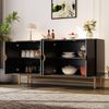 Sideboard, mit Erhabener Textur 160cm, Schrank mit vier Türen, Goldene gebürstete Griffe und Hochglanz Tischbeine, Schwarz, Holz/Metall, Schwarz, 160 x 40 x 82 cm Bild 2
