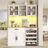 Flieks Küchenbuffet mit Rollwagen, LED-Beleuchtung und Arbeitsplatte in Holzoptik (1-St, B140/T38/H180 cm) Hochschrank Küchenschrank mit Glastüren, Schubladen und Weinregal Bild 2