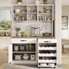 Flieks Küchenbuffet mit Rollwagen, LED-Beleuchtung und Arbeitsplatte in Holzoptik (1-St, B140/T38/H180 cm) Hochschrank Küchenschrank mit Glastüren, Schubladen und Weinregal Bild 3