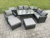 Fimous Polyrattan Gartenmöbel-Set mit Rechteckiger Esstisch Doppelsitzsofa 2 Beistelltischen 2 Großer Hockern Dunkelgrau gemischt Bild 2