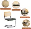 LVHOM Freischwinger 2er Set Esszimmerstuhl, Retro Küchenstuhl mit Chromgestell & Rattan-Rückenlehne, gepolsterter Kunstleder-Sitz, stapelbar, moderne Wohnzimmerstuhl, Dunkelgrün Bild 3