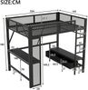 Metall-Hochbett 140x200 cm mit Schreibtisch,Schubladen,LED-Beleuchtung,Stauraum & Leiter,platzsparendes,Schwarz Bild 5