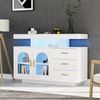 Küchenbuffet/Sideboard mit LED-Licht, 3 Schubladen, 1 Schrank, offene Fächer, hochglänzend, weiß Bild 5