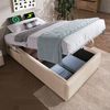 Polsterbett 90×200 cm aus Leinen-Stoff mit USB-C-Anschluss und Stauraum, natur Bild 2