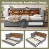 Daybett, Multifunktionales Ausziehbett-Design, USB + Typ C, mehrere Ablageflächen, Bett mit Lattenrost (ohne Matratze), Leinen, Grau, 90×200 cm Bild 3