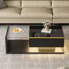 Couchtisch, Spanplatte mit Glasplatte & LED-Beleuchtung, 100x50x32,5 cm, Schwarz Bild 4
