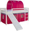Homestyle4u Hochbett mit Rutsche, Tunnel, Vorhang, Lattenrost, Holz Kiefer, pink, 90x200 cm Bild 2