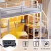 Hochbett, 90 x 200 mit LED-Lichtleiste und Steckdose, schmiedeeisernes Bett mit Ablagefach und Bücherregal, multifunktionales Einzelbett,Weiß Bild 4