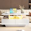 Couchtisch 90×55×41 cm Hochglanz Weiß mit LED-Beleuchtung, moderner Wohnzimmertisch mit 2 Schubladen, offenem Fach Bild 3