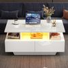 Couchtisch 90×55×41 cm Hochglanz Weiß mit LED-Beleuchtung, moderner Wohnzimmertisch mit 2 Schubladen, offenem Fach Bild 5
