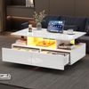 Couchtisch 90×55×41 cm Hochglanz Weiß mit LED-Beleuchtung, moderner Wohnzimmertisch mit 2 Schubladen, offenem Fach Bild 4