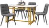 Esszimmer-Set 5-teilig mit Tisch 120x70 cm & 4 Grau Samtstühlen, Gold-Metallbeine,für Esszimmer und Wohnzimmer Bild 3