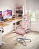 Songmics Bürostuhl, Schreibtischstuhl, ausziehbare Fußstütze, Kopfkissen, Lendenkissen, höhenverstellbar, ergonomisch, neigbare Rückenlehne, bis 150 kg belastbar, pastellrosa-cremeweiß Bild 2