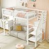 Hochbett 90x200 mit Treppe, weißes Kinderbett aus Holz mit Aufbewahrungsregal, einfacher Kleiderschrank Bild 2