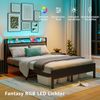 Flieks Doppelbett 140 x 200cm, Metallbett mit LED-Lichtern, USB-Ladestation & gepolsterter Kopfteil, Schwarz Bild 5