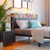Flieks Doppelbett 140 x 200cm, Metallbett mit LED-Lichtern, USB-Ladestation & gepolsterter Kopfteil, Schwarz Bild 3