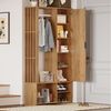 Merax Garderoben-Set 6-in-1 Garderobenschrank in Holzoptik Eingangsbereich-Schrank, (1-St), Flurschrank mit Spiegel, Kleiderstange, 9 Stauraumfächern & Klapptür Bild 2