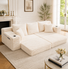 Schlafsofa Cord mit hoher Rückenlehne & Getränkehaltern, 273 x 98 x 87 cm, Beige Bild 4