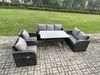 Fimous 7 Sitzer Rattan Garten Sofa Set Gartenmöbel Langer Rechteckiger Esstisch mit Sessel Liebe Sofa Dunkelgrau gemischt Bild 2