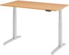 bümö elektrisch höhenverstellbarer Schreibtisch 140x80 cm in Buche, Gestell in silber - Designer Bürotisch mit Memoryfunktion, elektrischer Stehschreibtisch höhenverstellbar, XBHM14-6-SS Bild 1