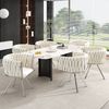 Merax Samt-Esszimmerstuhl, 6er set, Schlafzimmer-Drehstuhl, 360° drehbar Freizeit-Drehstuhl mit vier Stützbeinen aus Metall, beige+Silber Bild 2