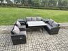 Fimous Dunkelgrau Polyrattan Gartenmöbel-Set Liegestuhl Liebe Sofa 2 Sitzer Sofa Set Outdoor Rechteckiger Esstisch 2 Beistelltischen 7 Sitzer Bild 2
