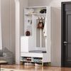 Merax Garderoben-set, Wandgarderobe, Flurgarderobe Set mit Schuhbank, Garderoben Set mit 4 Kleiderhaken, zwei Schubladen und 1 Türen, Weiß Bild 5
