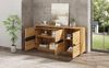 Kommode, Sideboard mit 3 Türen, verstellbare Trennwände, grifflose Schließfächer, vielseitig einsetzbar, MDF, Holzfarbe + Schwarz, 140×40×76 cm Bild 3