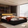 Polsterbett 140×190 cm mit Bettkasten und LED-Beleuchtung, PU-Leder, Schwarz Bild 3